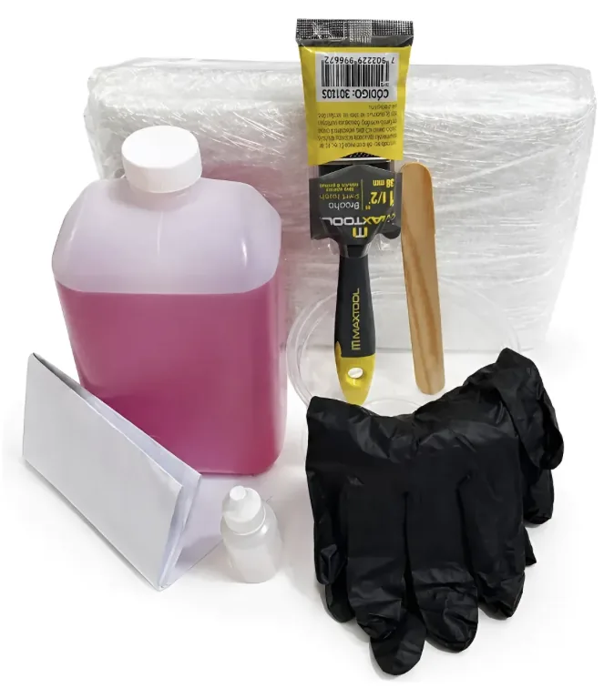 Kit reparador de fibra de vidrio y resina: resina, fibra de vidrio, catalizador, brocha y guantes